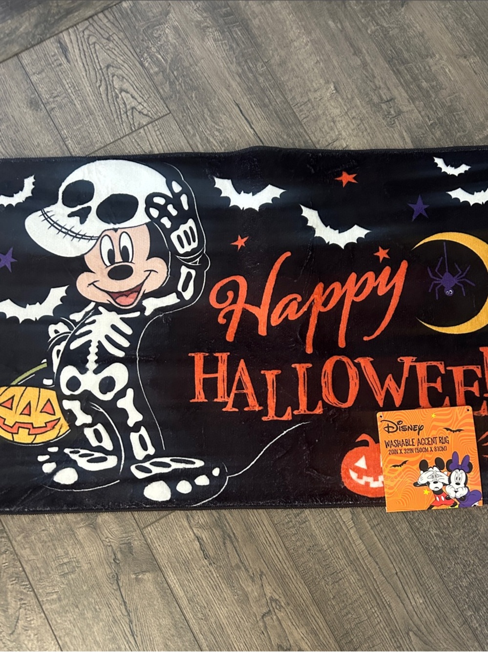 Disney Halloween Mickey Skeleton Accent Rug - Black & Orange